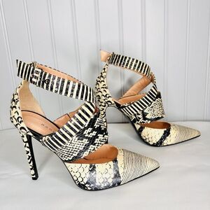 BARBARA BUI Sz 5.5 Animal Python Snake Leather Point Toe Heel Pump Booties Italy